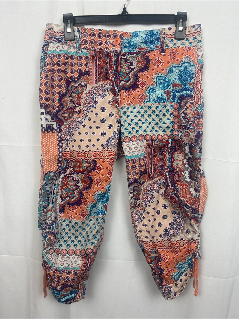 Chico's Patchwork Print Capris in Peach, Teal & Navy